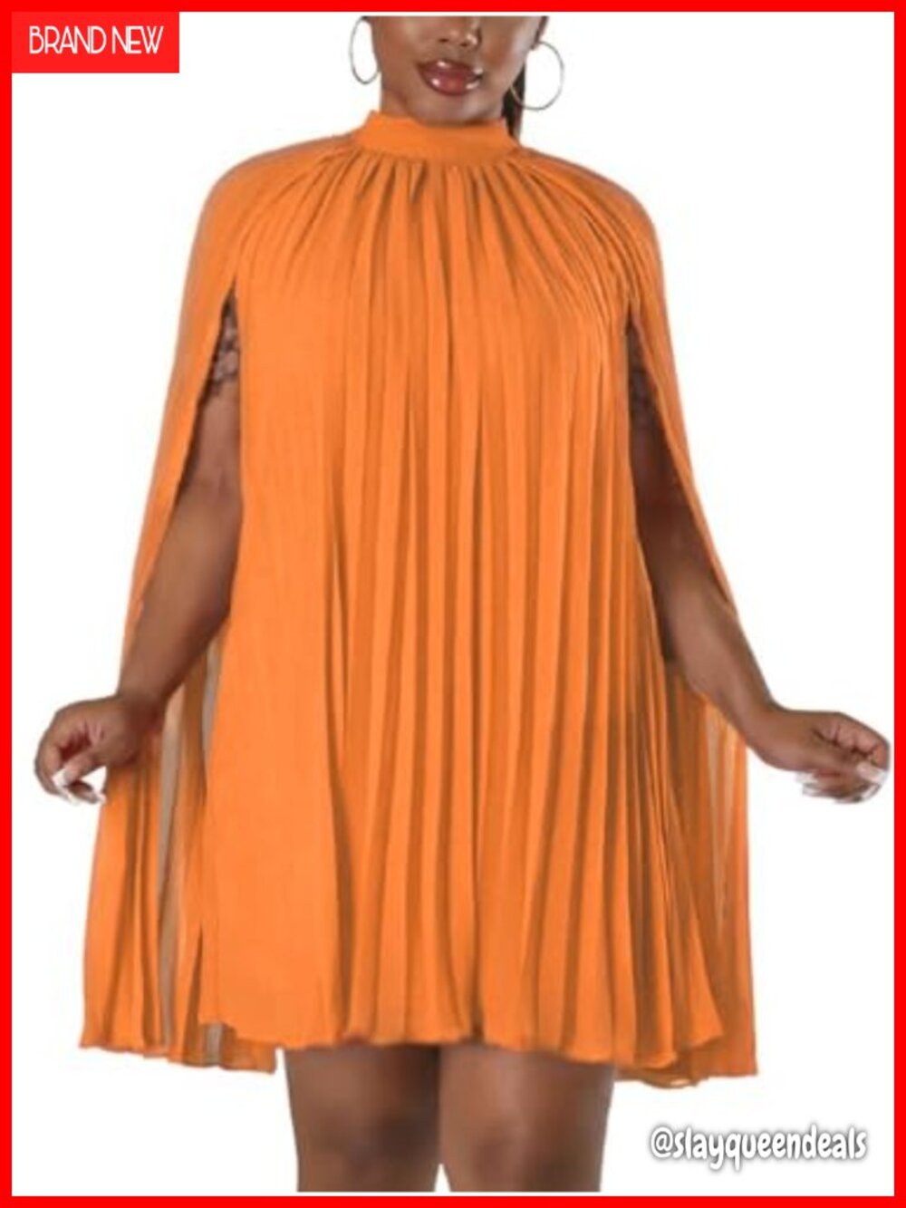 Pleated Cape Dress Mock Neck Mini Cocktail Party Chiffon